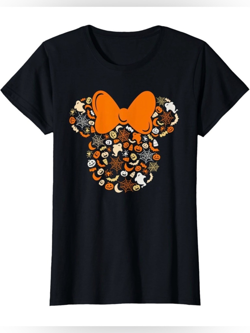Disney Halloween Minnie Bow Short Sleeve T- Shirt Black & Orange XXL